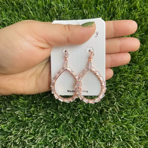 Rose Gold Colored Efulgenz Oval Shape Party Earrings