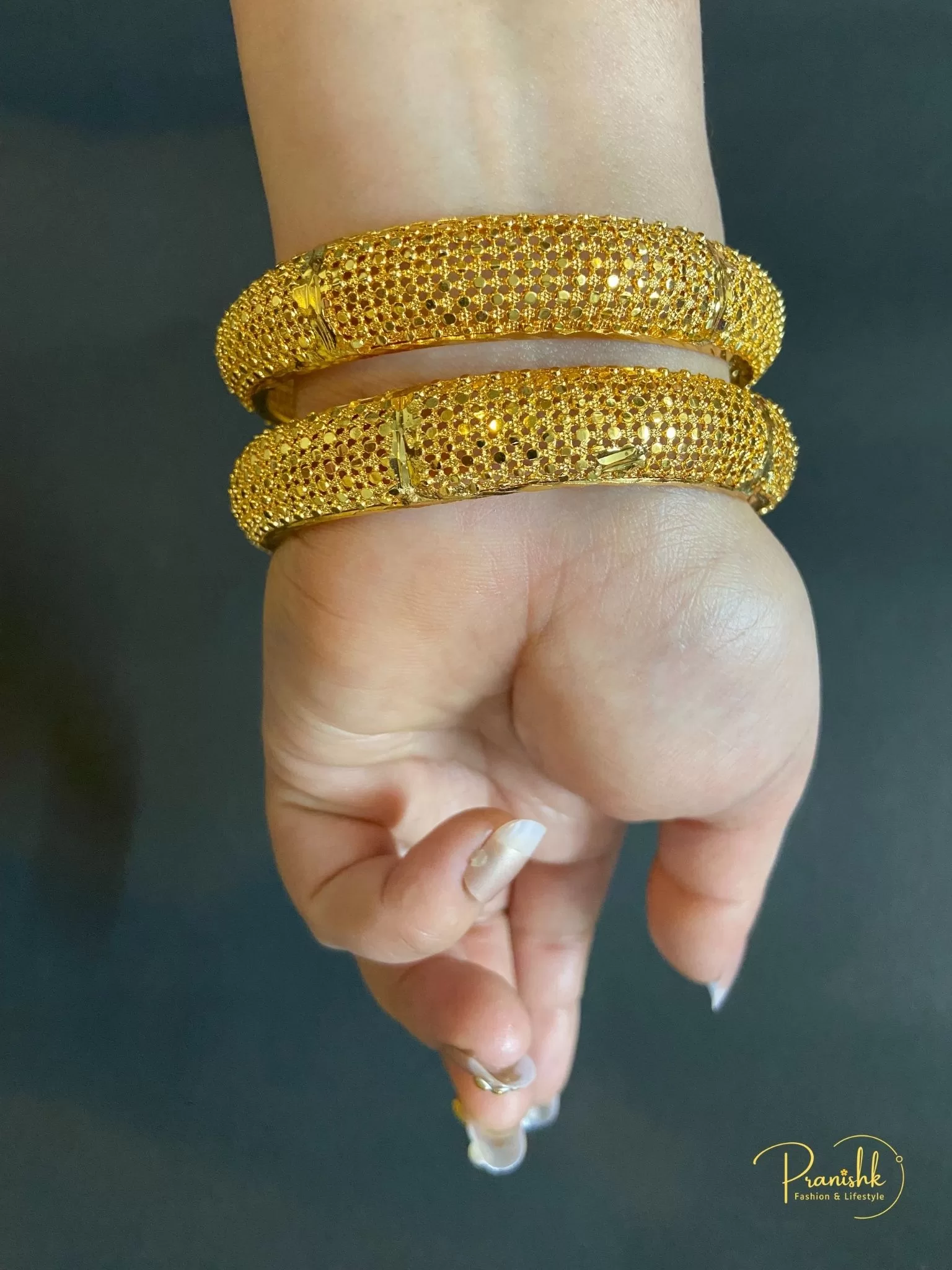 Royal Gold Kada Bangles-Set of 2, Size 2.8