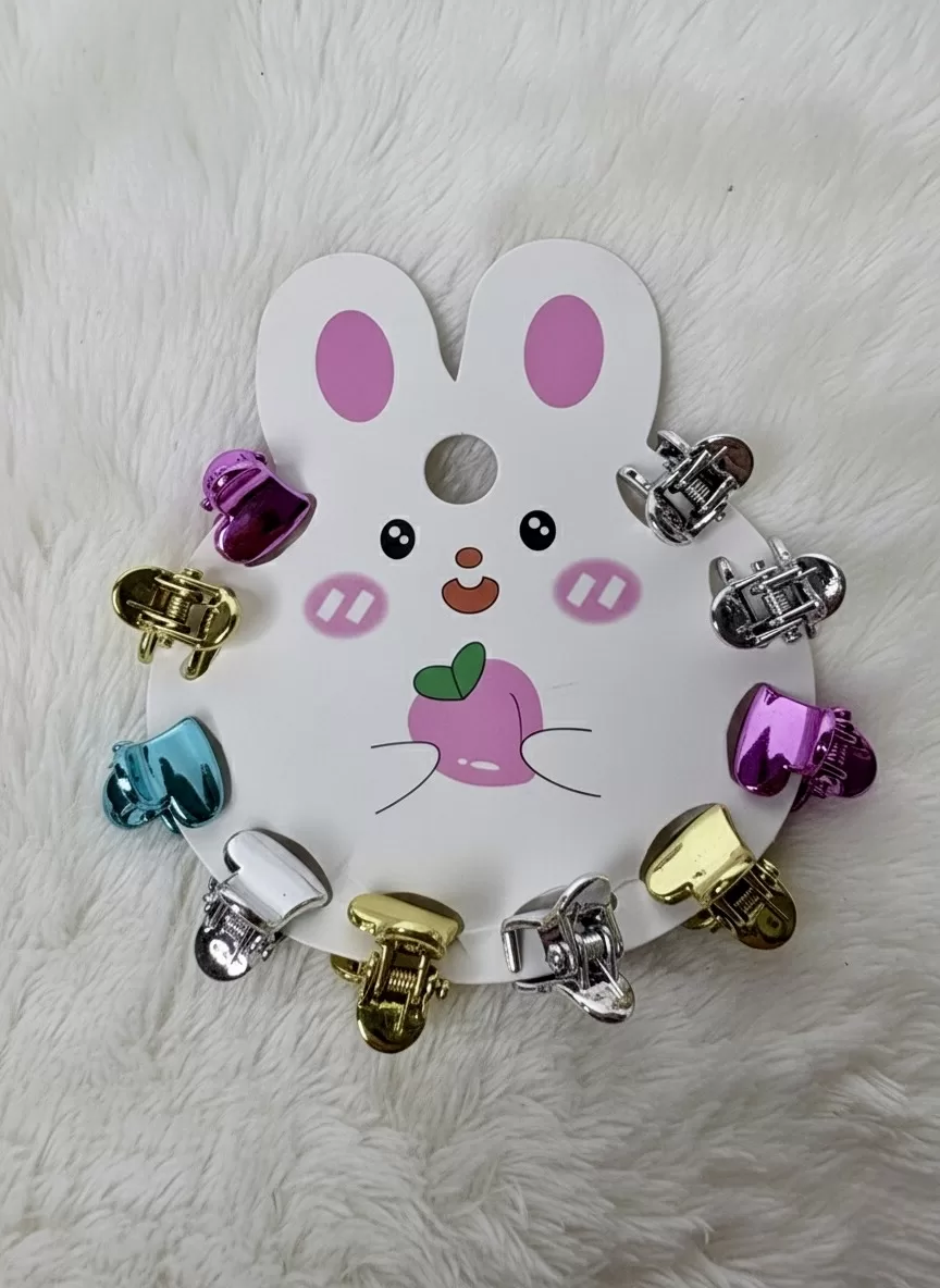 Mini Metallic Heart Hair Claw Clips, Set of 12 (Multicolor, Cute Kids Hair Accessories)
