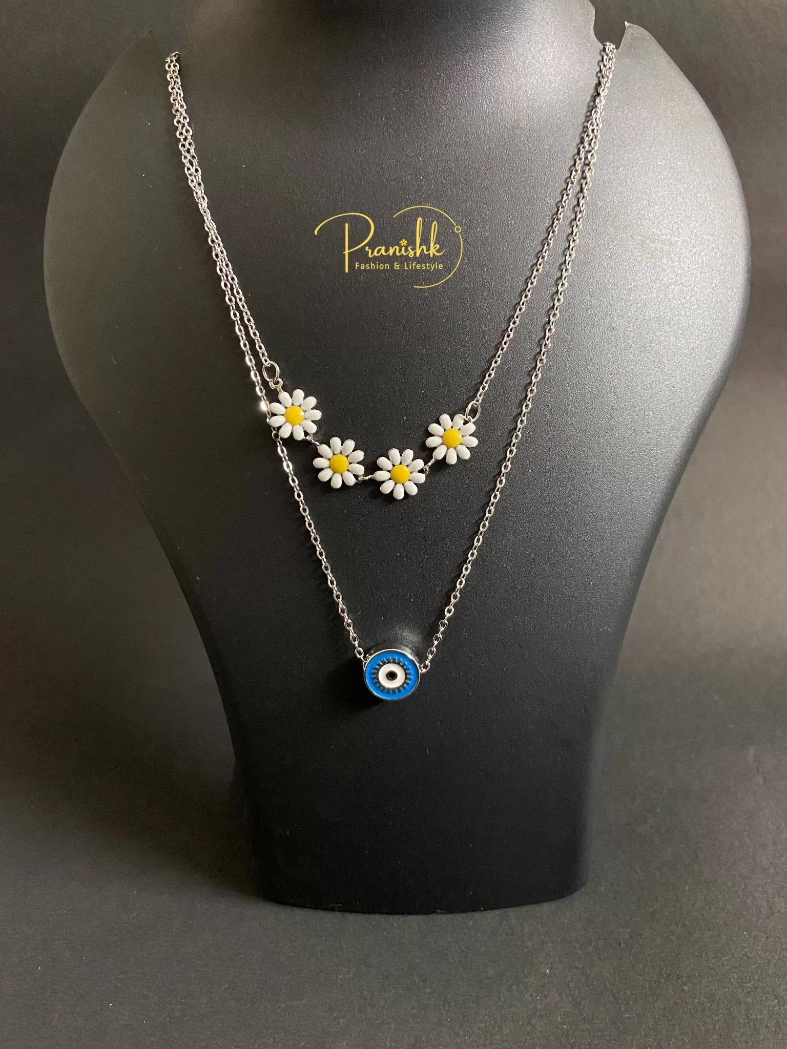 Evil Eye With Daisy Flower Pendant