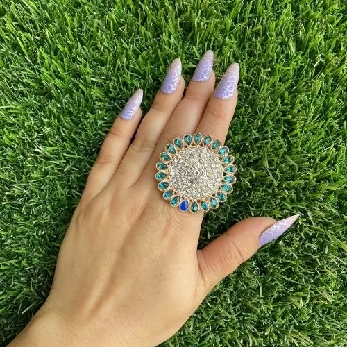Traditional Peacock Colored Adjustable Ring