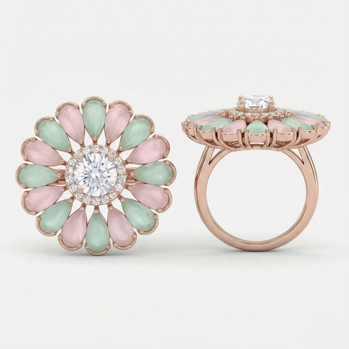 Pastel Pink And Green Colour Adjustable AD Ring