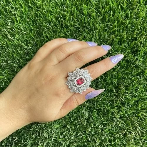 Silver Tone White AD-Studded Adjustable Finger Ring