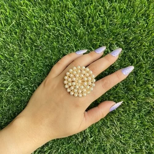 White pearls Italian Adjustable Ring