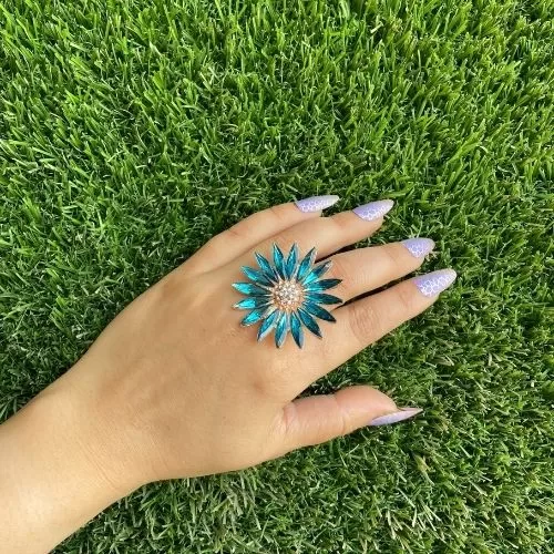 Marquise Cut Blue Flower Design Ring