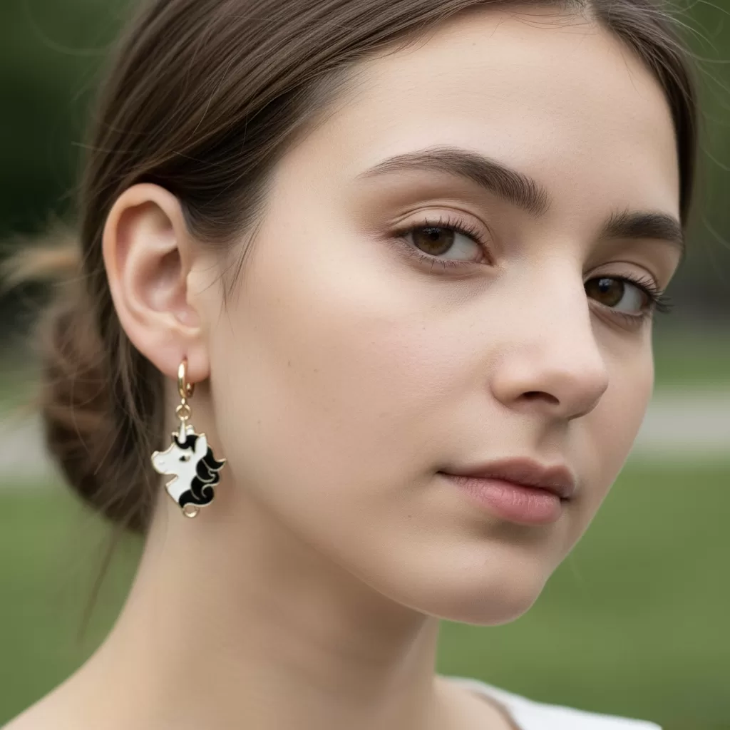 Black And White Unicorn Design Earrings