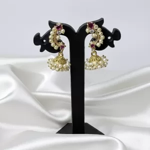 Traditional Pearl & Stone Jhumka Earrings – Gold Plated Imitation Jewellery for Women & Girls
