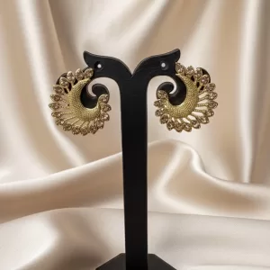 Designer Gold-Plated Crescent Stud Earrings – Sparkling Stone Statement Jewellery for Women