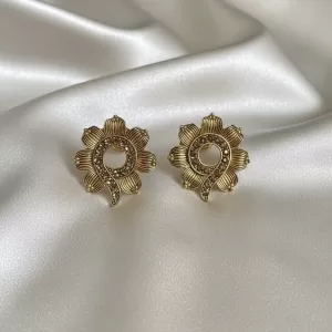Designer Gold-Plated Floral Stud Earrings – Elegant Statement Imitation Jewellery for Women