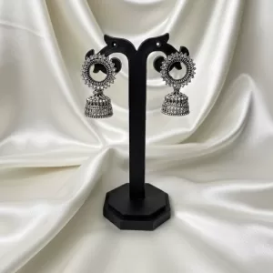 Oxidised Silver Round Jhumka Earrings – Antique Finish Traditional Jewellery for Women & Girls