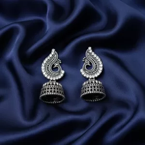 Oxidised Silver Paisley Jhumka Earrings – Antique Traditional Jewellery for Women & Girls