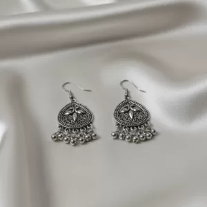 Oxidised Silver Teardrop Dangling Earrings – Antique Boho Jewellery with Ghungroo Beads